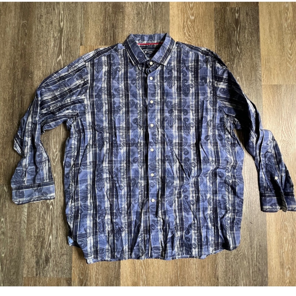 Cremieux Button Down Shirt‎ Mens XXL Blue Paisley Striped Long Sleeve Classics